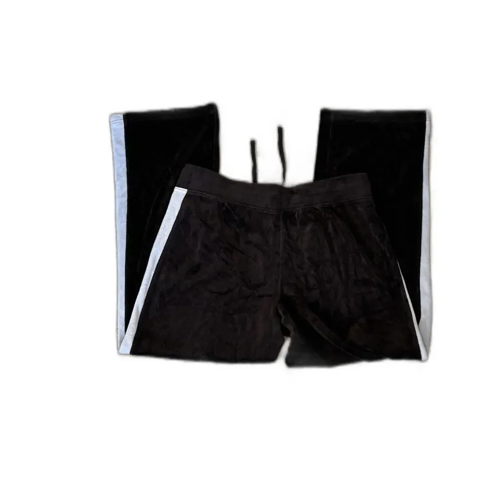 Y2K 2000s Black‎ Velour Velvet SweatPants with Baby Blue Trim